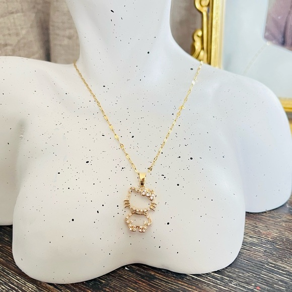 Gold Hello Kitty silhouette Pendant Necklace - Picture 1 of 8